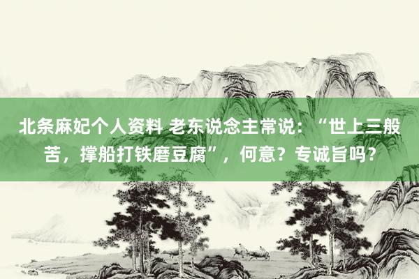 北条麻妃个人资料 老东说念主常说：“世上三般苦，撑船打铁磨豆腐”，何意？专诚旨吗？